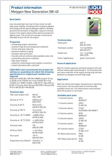 LIQUI MOLY | Molygen New Generation 5W-40 Full Synthetic Motor Oil - 1L