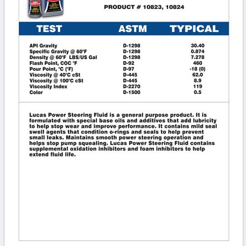 LUCAS POWER STEERING FLUID 355ML