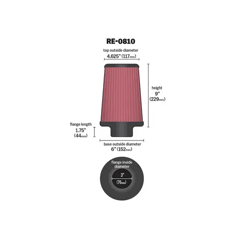 K&N HIGH FLOW AIR FILTER 3 INCH LONG ROUND