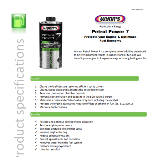 Wynns Petrol Power Full Action7in1Engine Optimising Fuel Additive 1L/وينز 7في1 منظف شامل