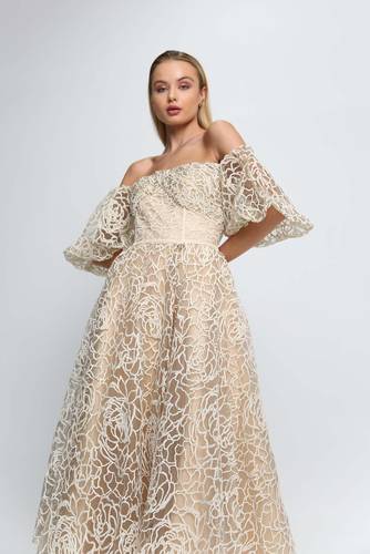Two-tier beige embroidery dress 