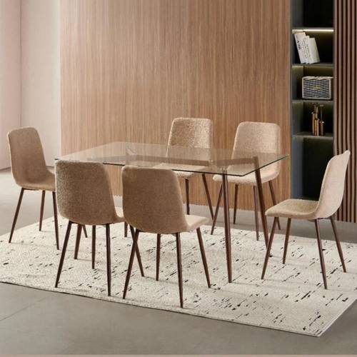 طاولة طعام زجاج مستطيل 6 كراسي