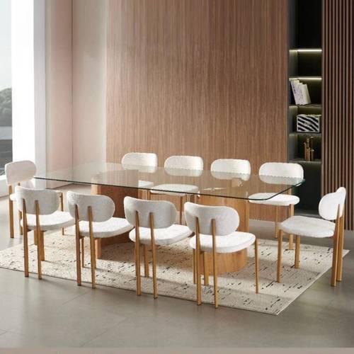 طاولة طعام زجاج مستطيل 10 كراسي