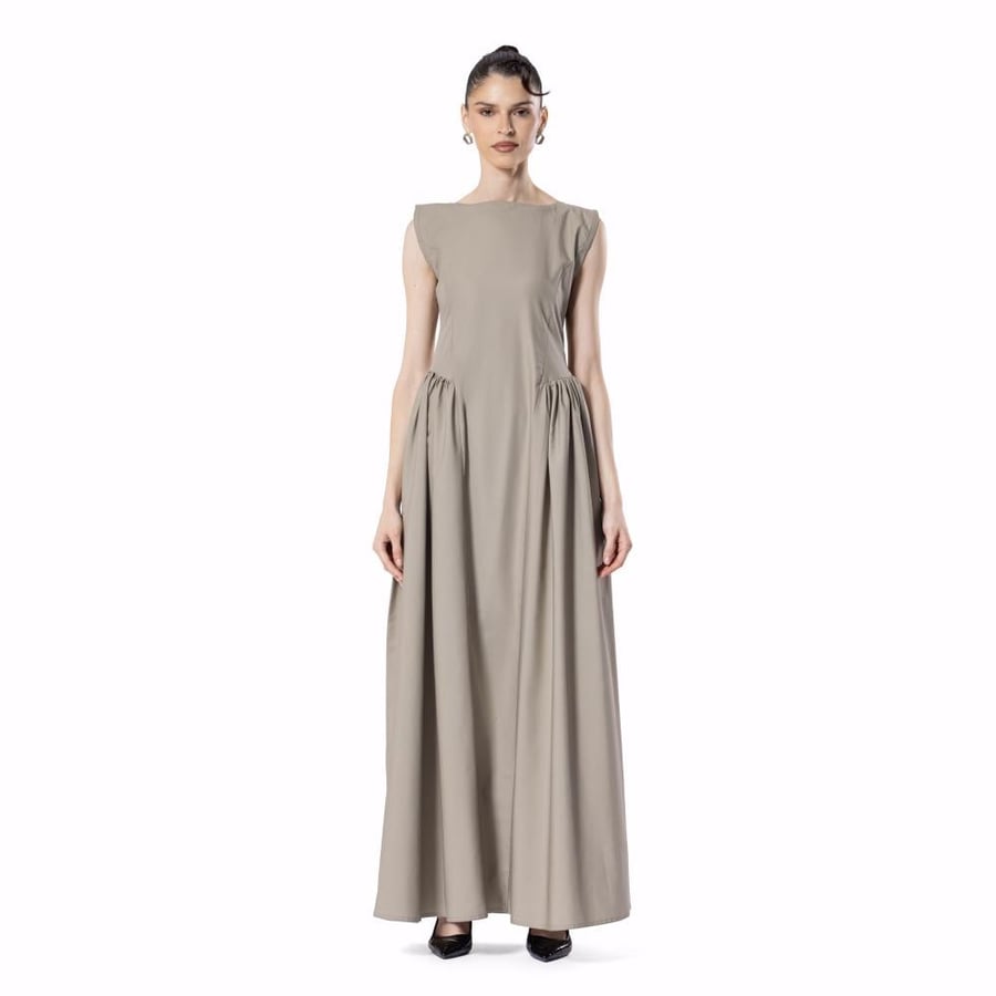 Gathered Linen Flow – TAUPE
