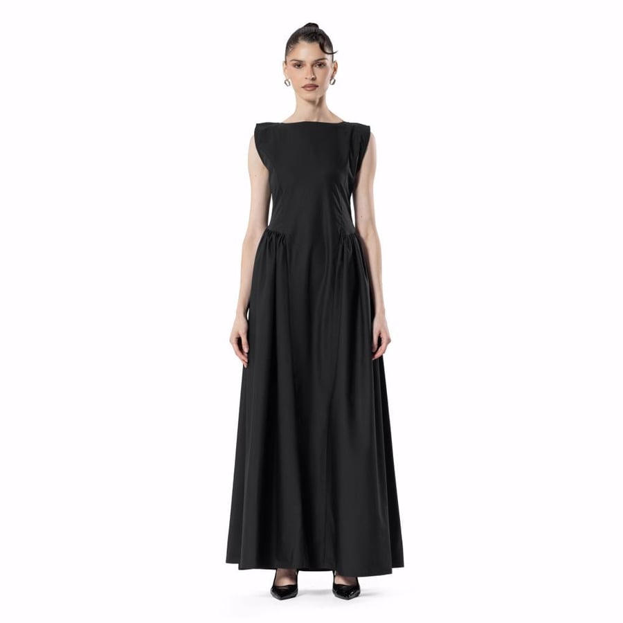 Gathered Linen Flow – BLACK