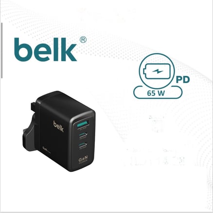 شاحن جداري belk بقوة 65 واط 3 منافذ - أسود