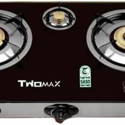 موقد غاز زجاجي 3 شعلات مع اداة امان اف دي من توماكس (اسود) TM-305