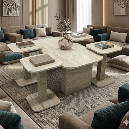 طقم طاولات كنب تركي Traverten (110*59*50)+(38*38*54)_image_0