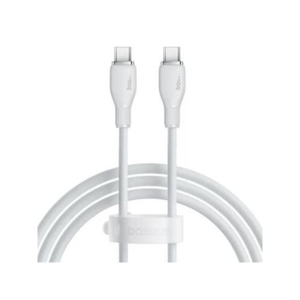 كيبل Baseus Pudding Series USB-C إلى USB-C، يدعم شحن سريع بقدرة 100 واط (5A) ونقل بيانات عالي السرعة، بطول 1.2 متر - أبيض