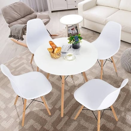 A set of 4 chairs and a multi-colore table