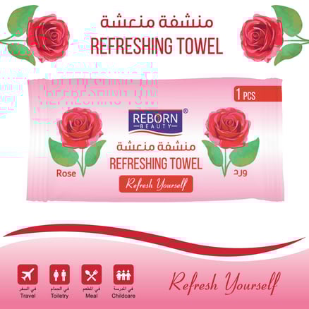 Reborn Refreshing Towel - Rose scent (Pack of 25 Pieces)