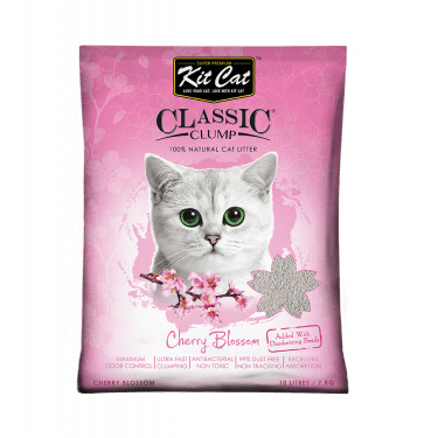 KitCat Classic Cherry Blossom Scented Cat Litter 10L – Long-Lasting Clumping, Odor Control, Dust-Free, Multi-Cat Friendly, Natural Cat Litter