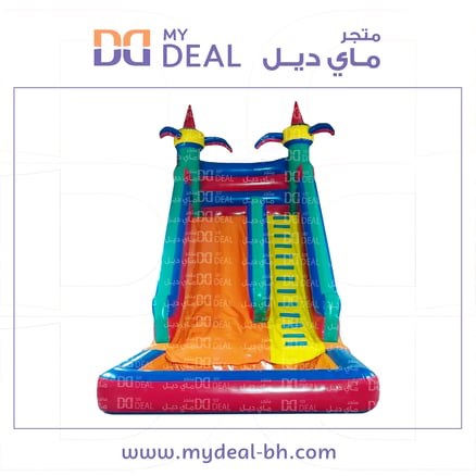 زحليقة مع مسبح مائي لون السلايد برتقالي طول 8 عرض 4 ارتفاع 8 متر مع اعمدة مشجرة_image_0