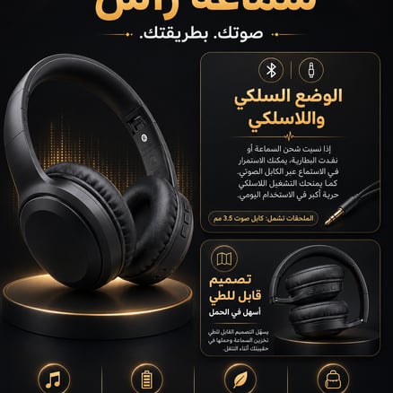 سماعة رأس لاسلكية اسود جودة عالية جدا_image_0