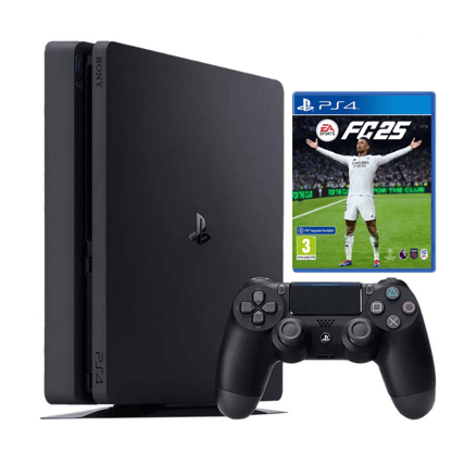 سوني بلايستيشن 4 بسعة 500GB l بلون اسود مع وحدة تحكم دوال شوك Ps4 مع شريط فيفا 25 (مجدد) ضمان سنه توصيل مجانا