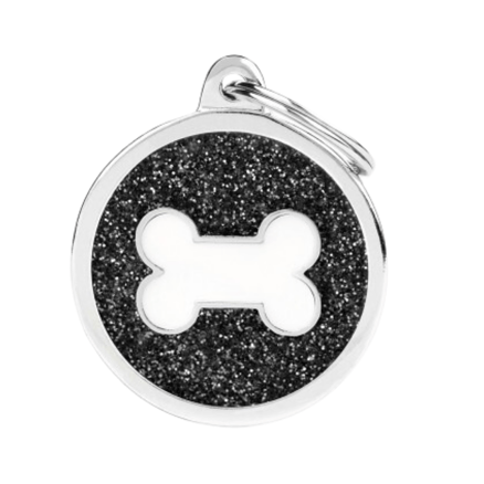 MF Tags BLACK BIG GLITTER CIRCLE WHITE BONE