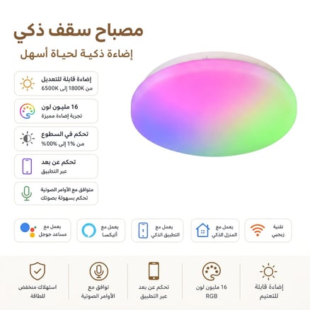 مصباح سقف LED ذكي مع تحكم صوتي وإضاءة قابلة للضبط_image_0