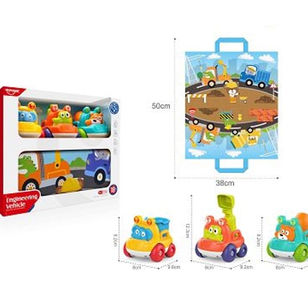 مجموعة سيارات تعليمية للأطفال مع مفرش – Engineering Vehicle Set