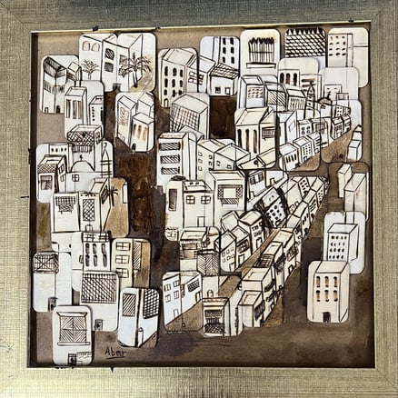 Hand-painted wooden panel inspired by (Ajyad Street in Mecca in the past) 35cm x 35cm