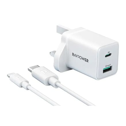شاحن USB 2 في 1 بقوة 20 وات  Ravpower ، أبيض
