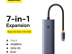 قاعدة شحن سلسلة الترا جوي بـ 7 منافذ (من USB-C إلى منفذ HDMI 4K@60 هرتز ومنفذ USB 3.0 ومنفذي شحن سريع PD ومنفذ RJ45 ومنفذ بطاقة SD/TF3.0) من باسيوس، رمادي_image_1