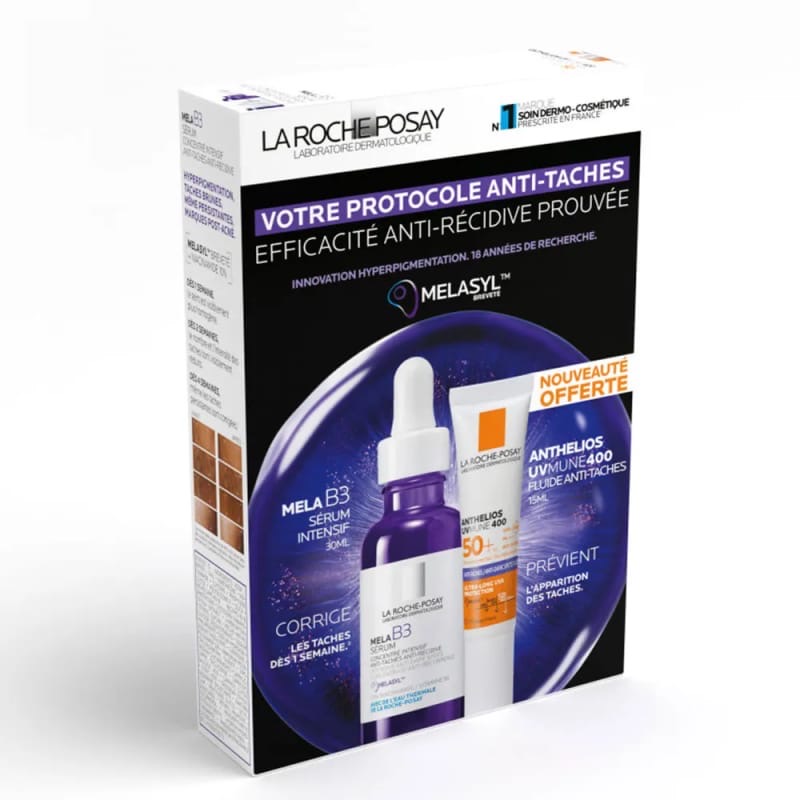 روتين لاروش-بوزيه لتفتيح البقع الداكنة | سيروم ميلا B3 + واقي شمس أنثيليوس SPF50+