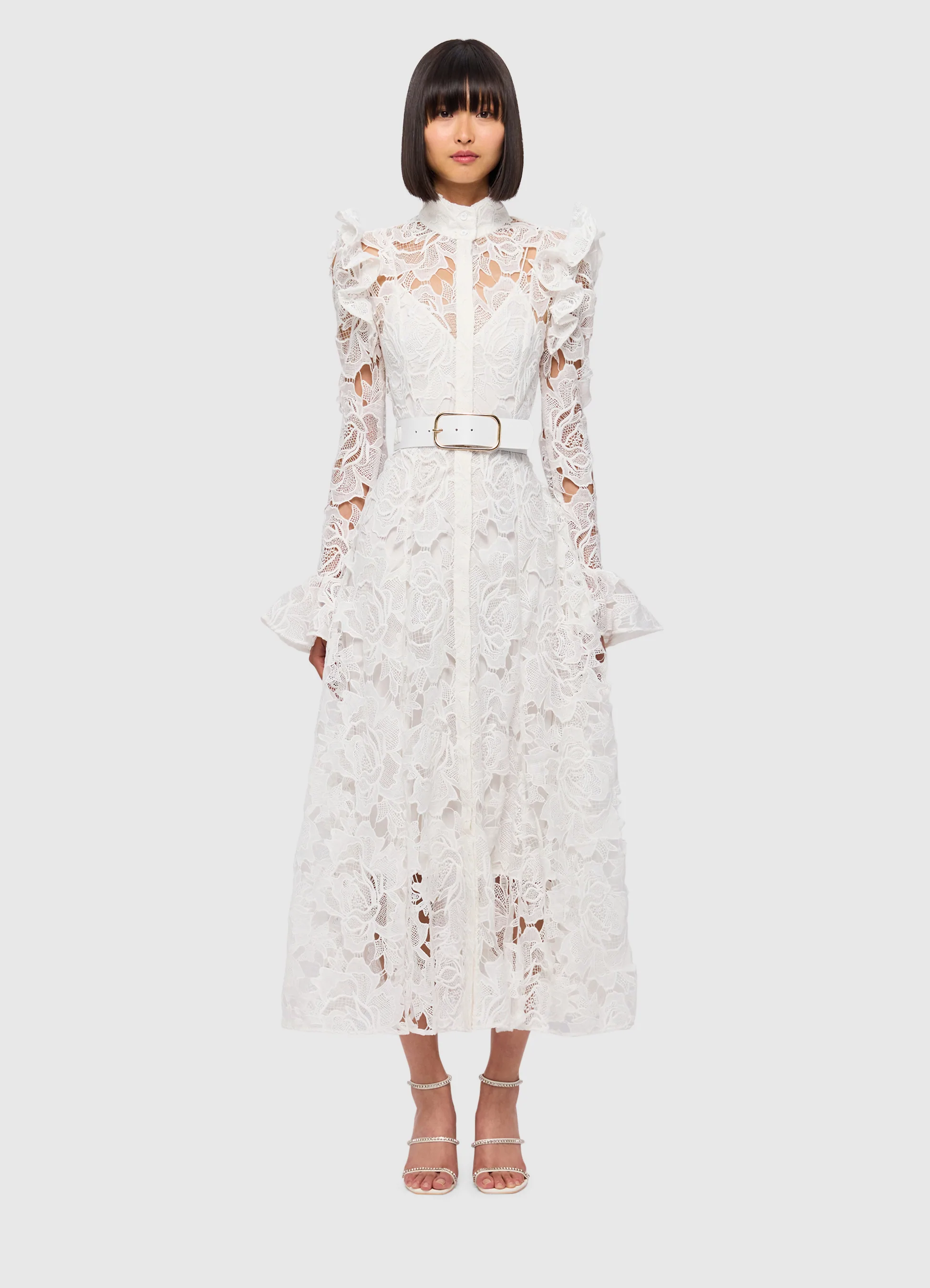 Aliyah Lace Butterfly Sleeve Dress - Snow