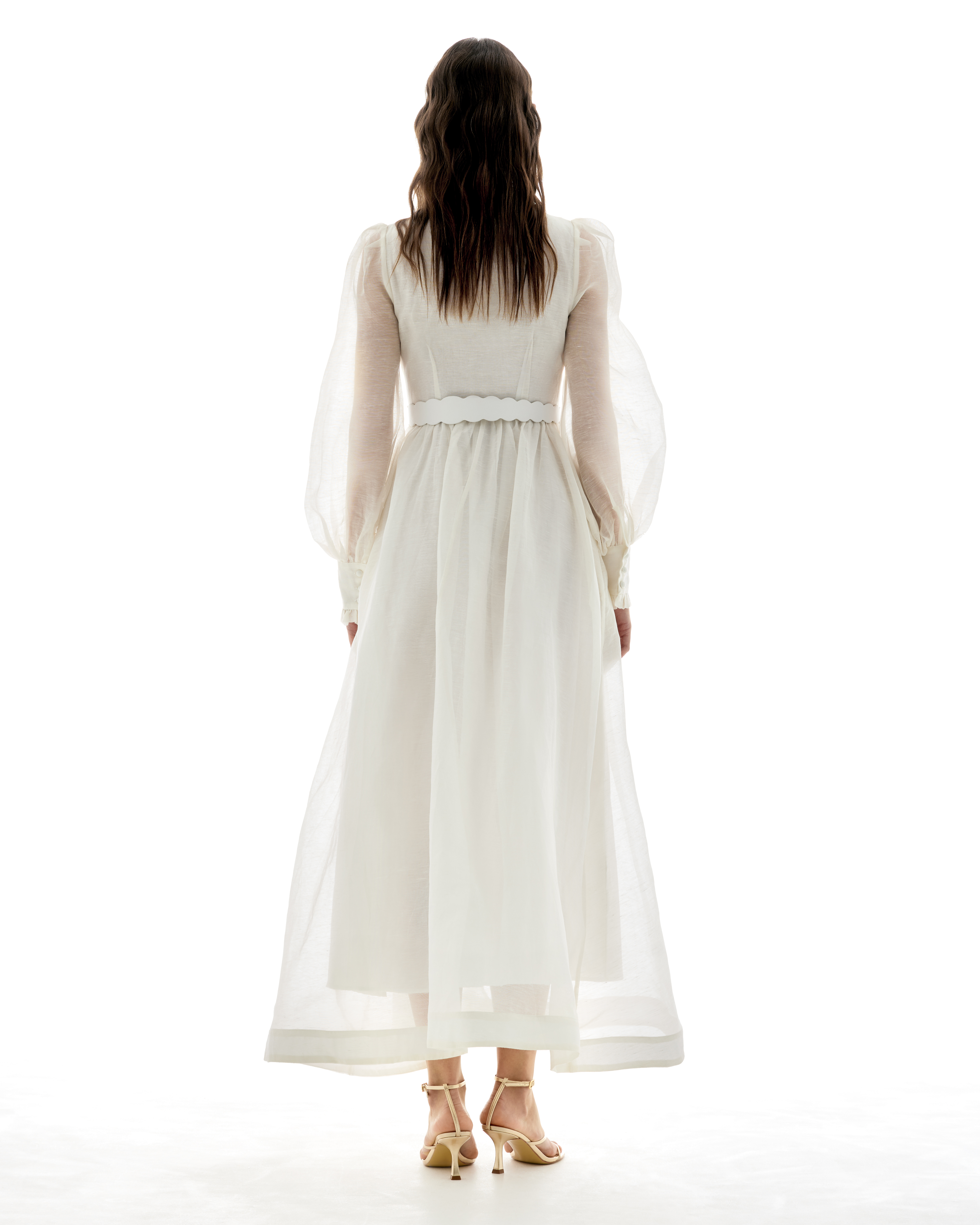 Serenella White Silk Linen Maxi Dress With Belt