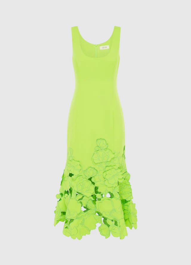 Emily Appliqué Midi Dress - Lime