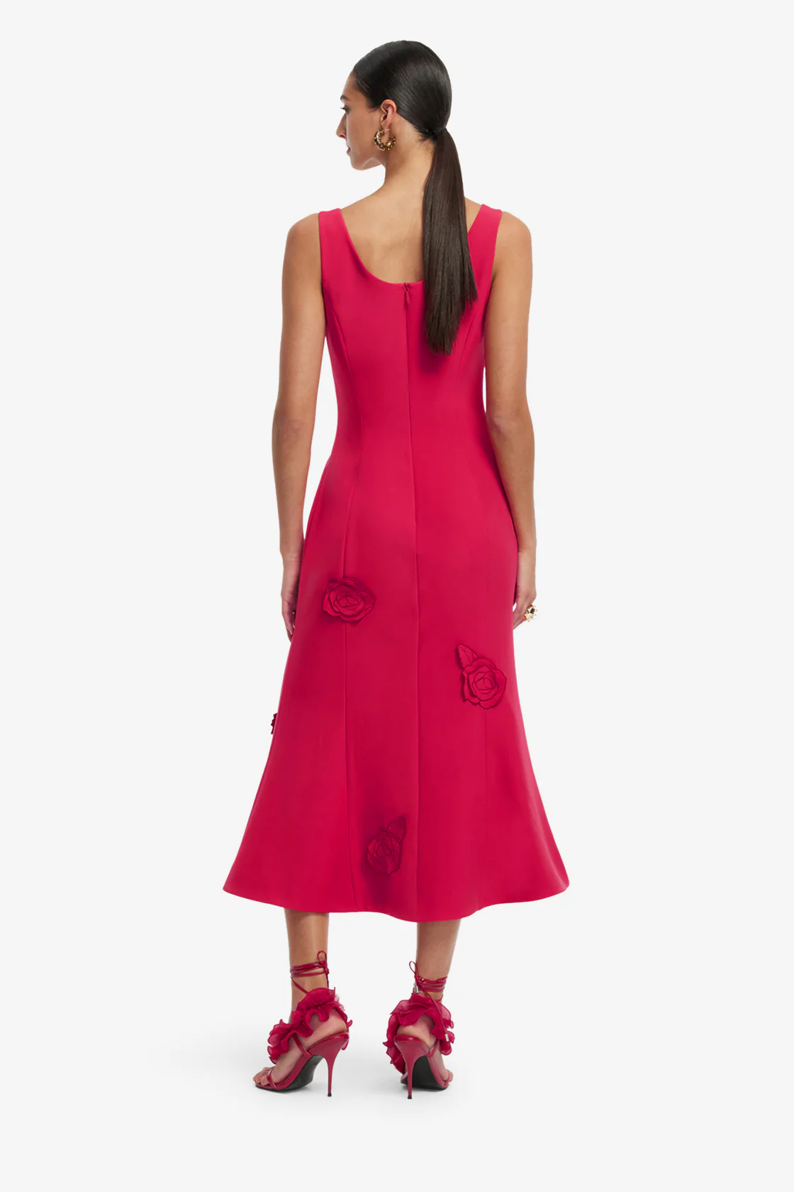 Emily Appliqué Midi Dress-red