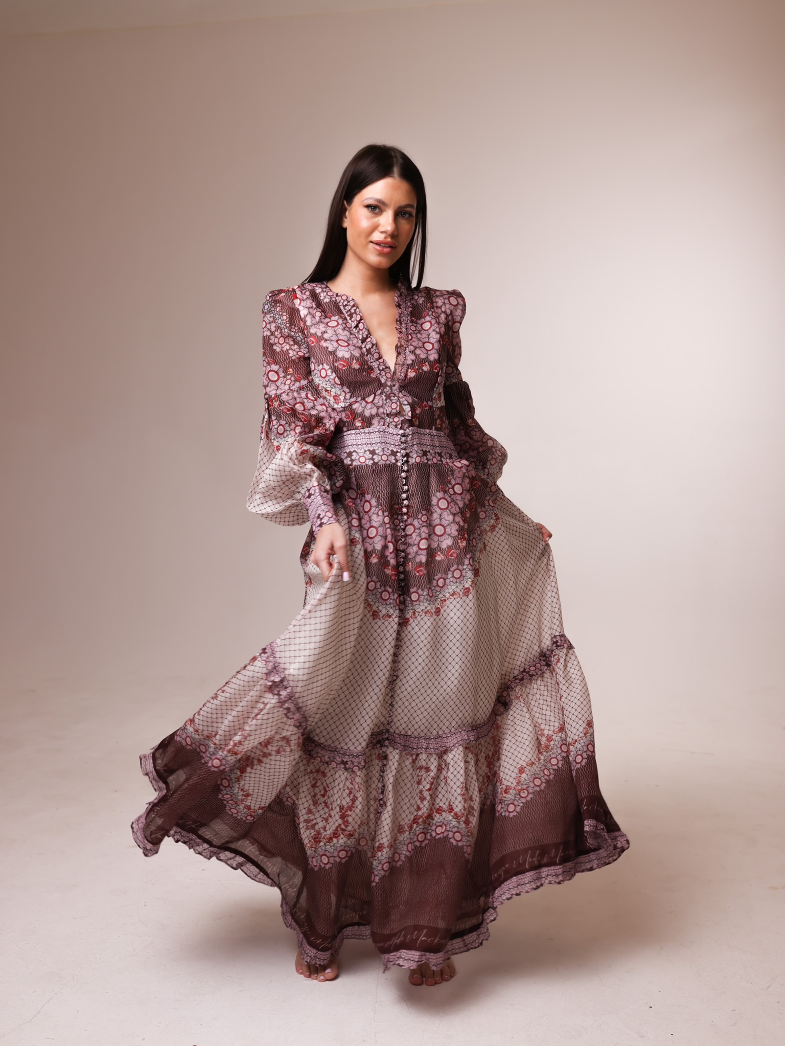 Nellie Midi Dress - Peony Print