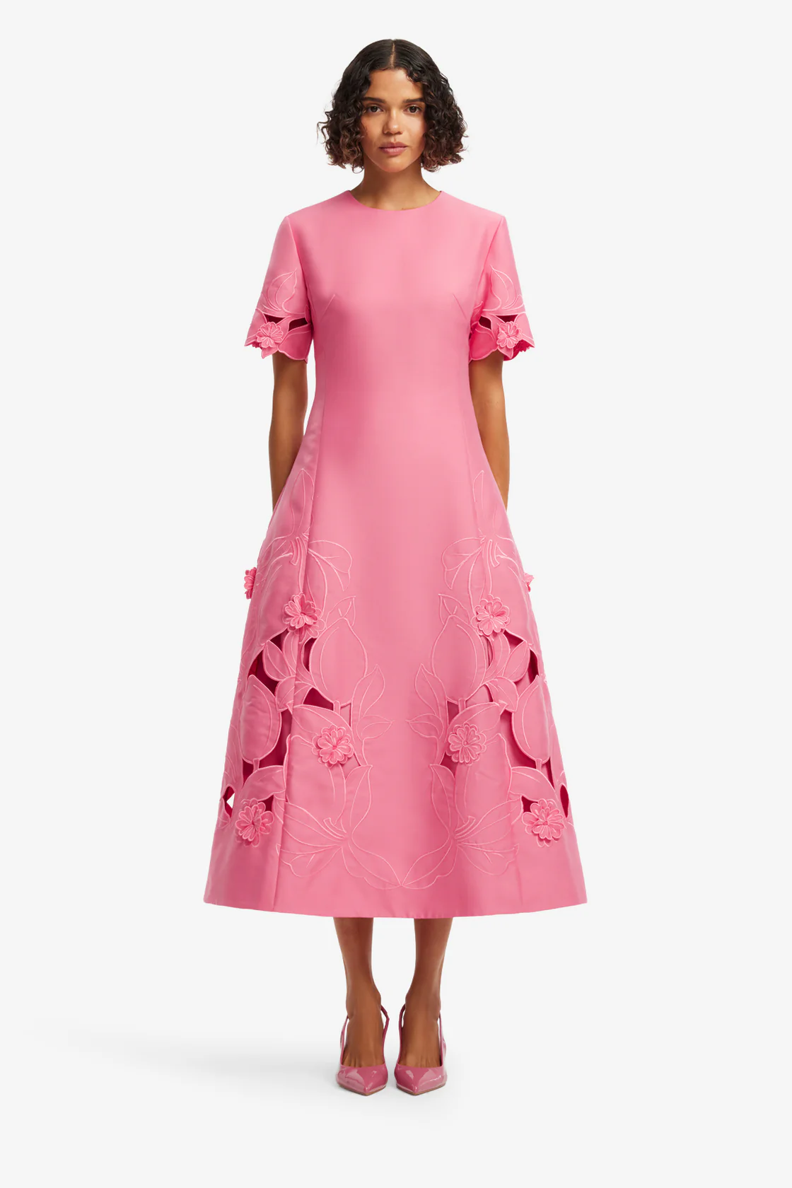Appliqué Short Sleeve Midi Dress