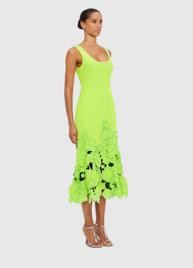 Emily Appliqué Midi Dress - Lime
