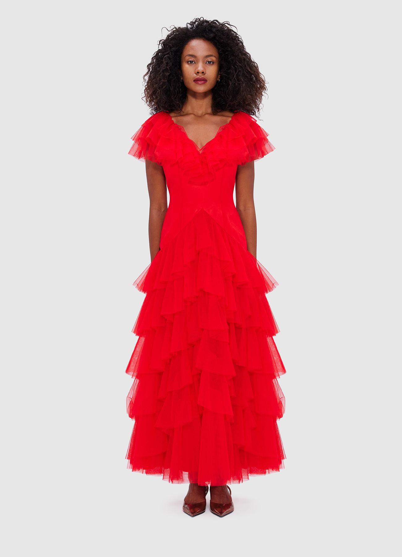 Rosa Ruffled Maxi Dress - Red