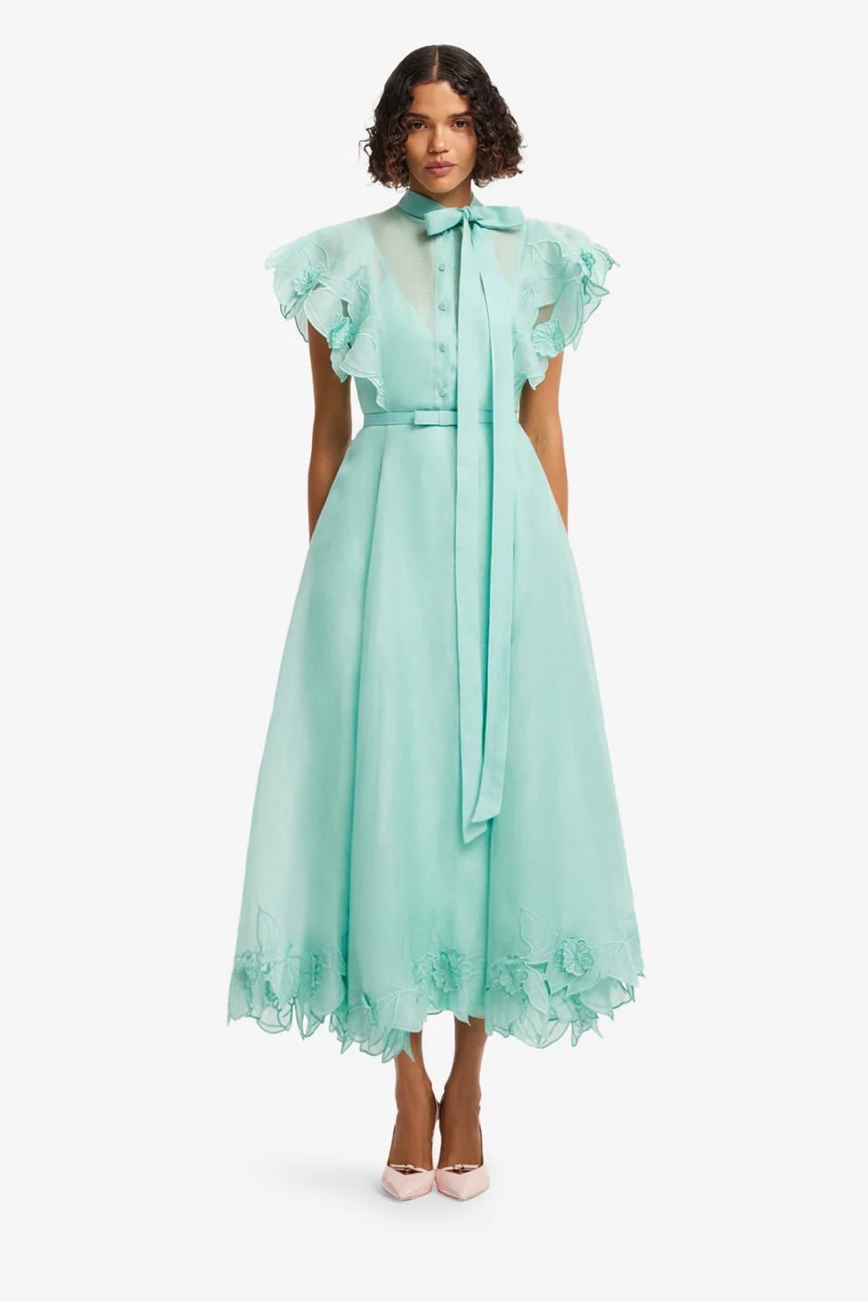 Elsie Appliqué Flutter Sleeve Maxi Dress