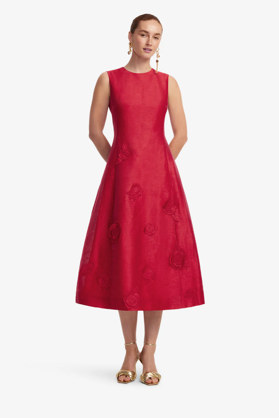 Cleo  Appliqué Sleeveless Midi Dress-red