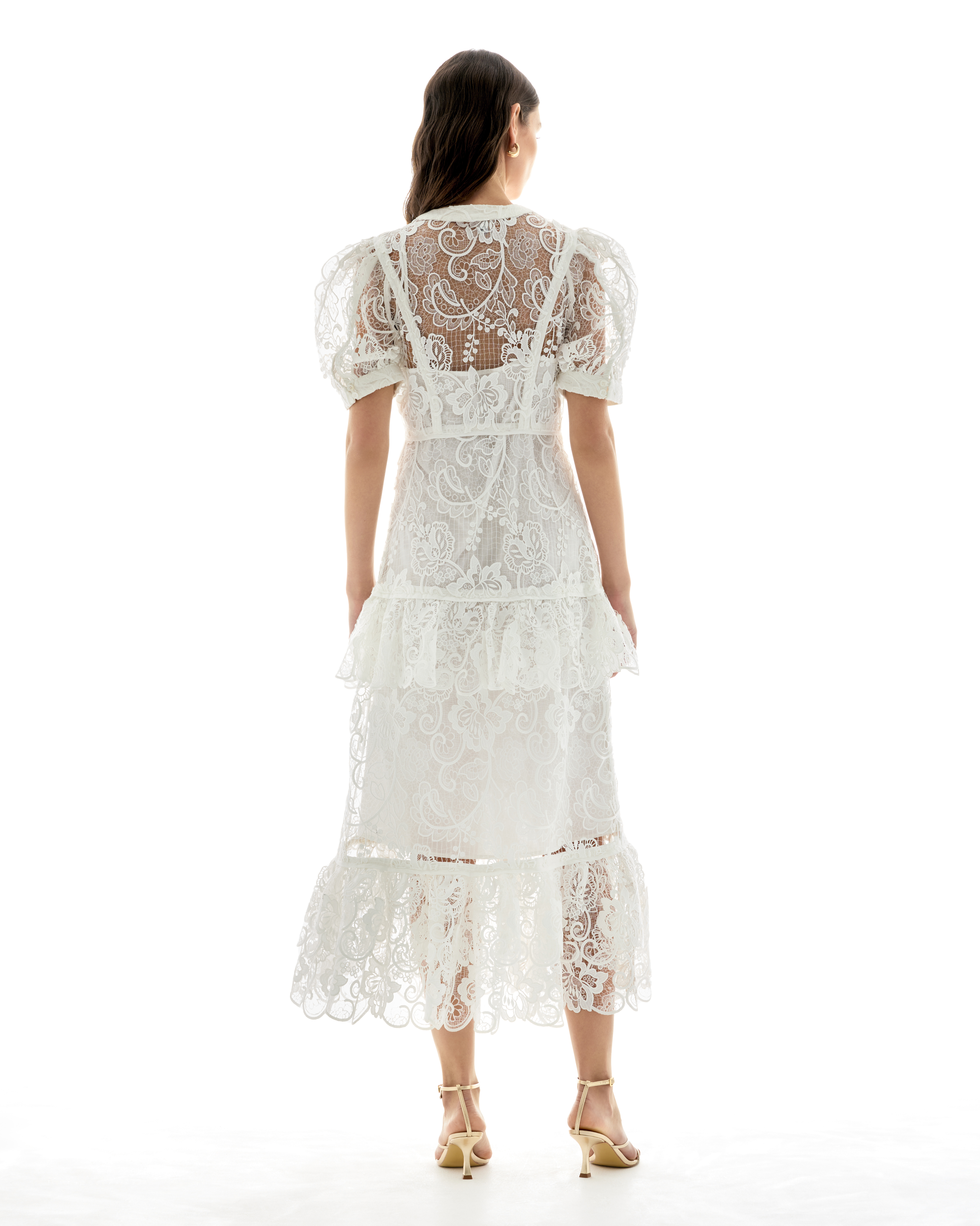 Lumière Tiered Lace Midi Shirt Dress