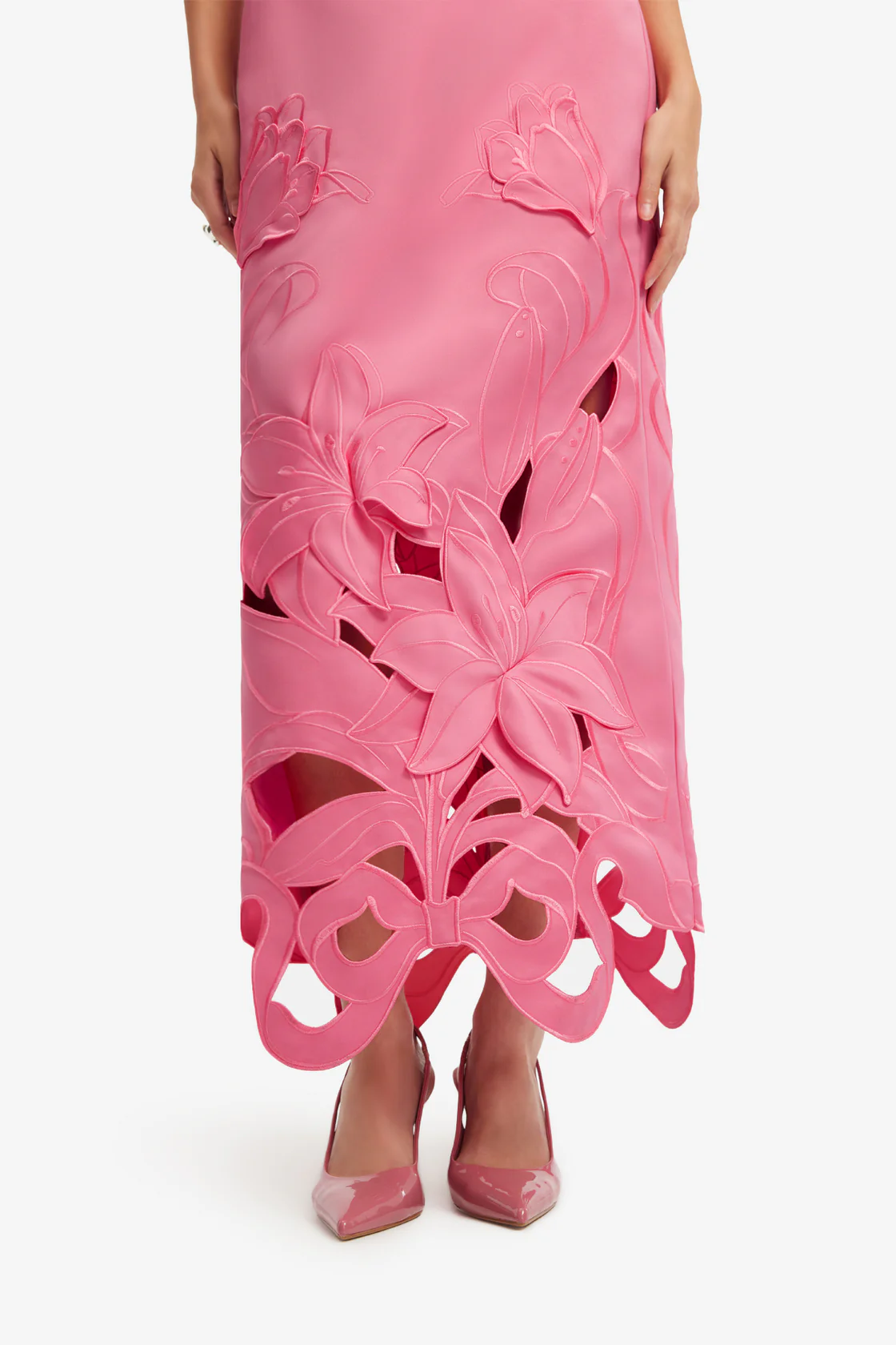 Appliqué Bustier Maxi Dress-pink
