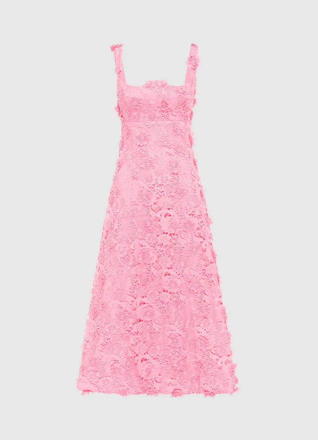 Odette Lace Midi Dress - Bubblegum