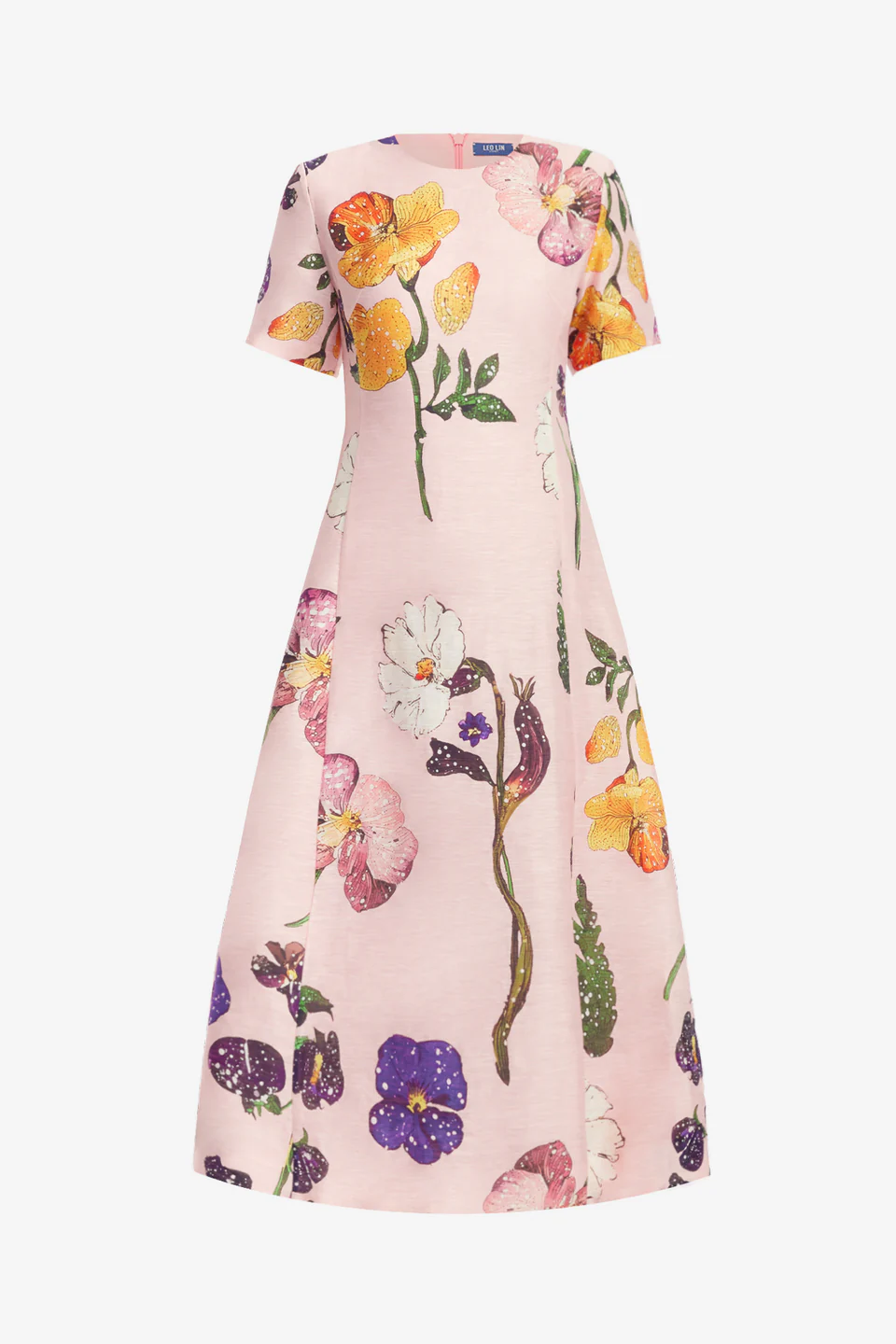 Caroline  Short Sleeve Midi Dress-pink
