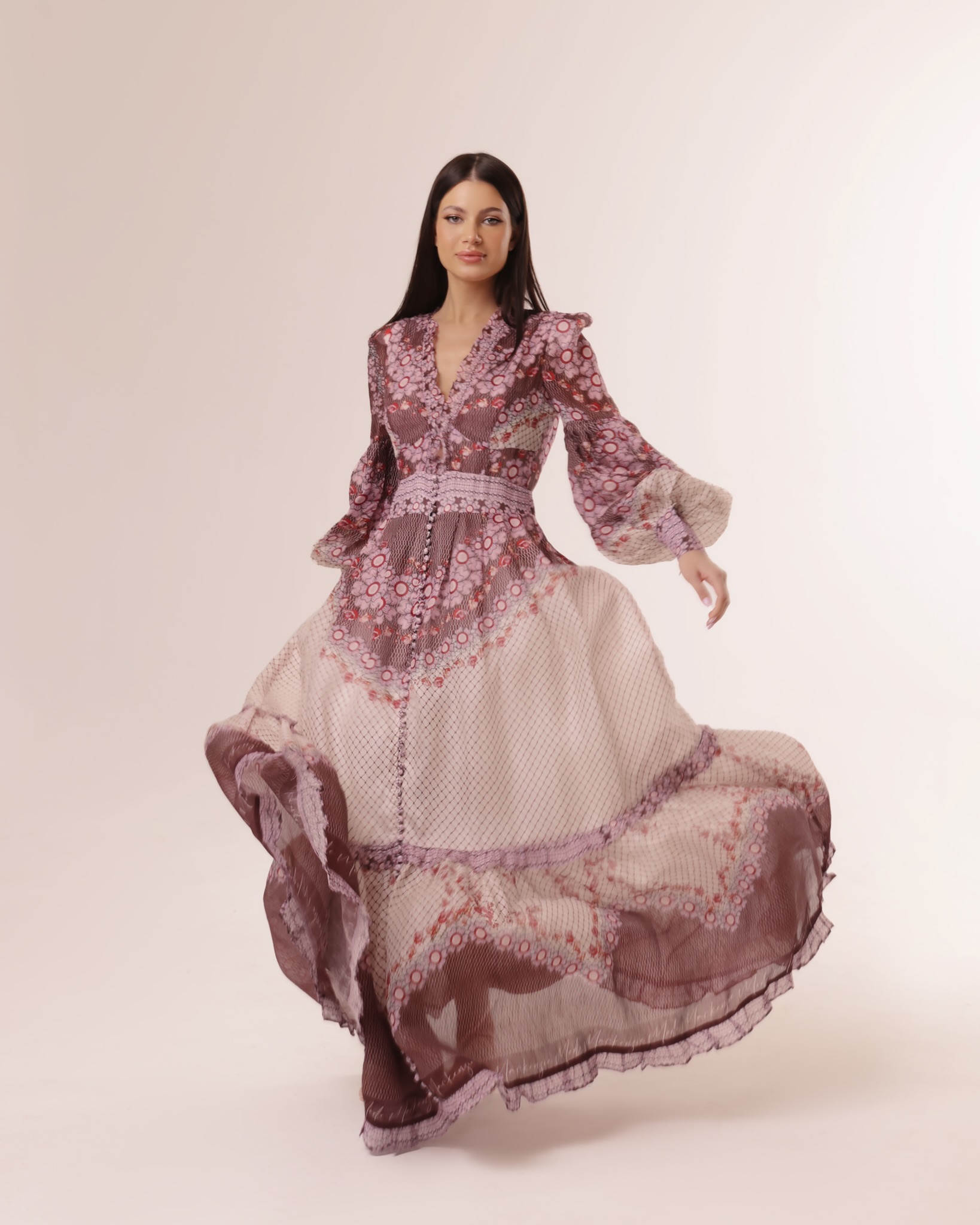 Nellie Midi Dress - Peony Print
