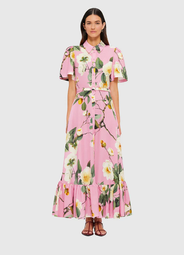 Becca Short Sleeve Midi Dress - Camelia Print