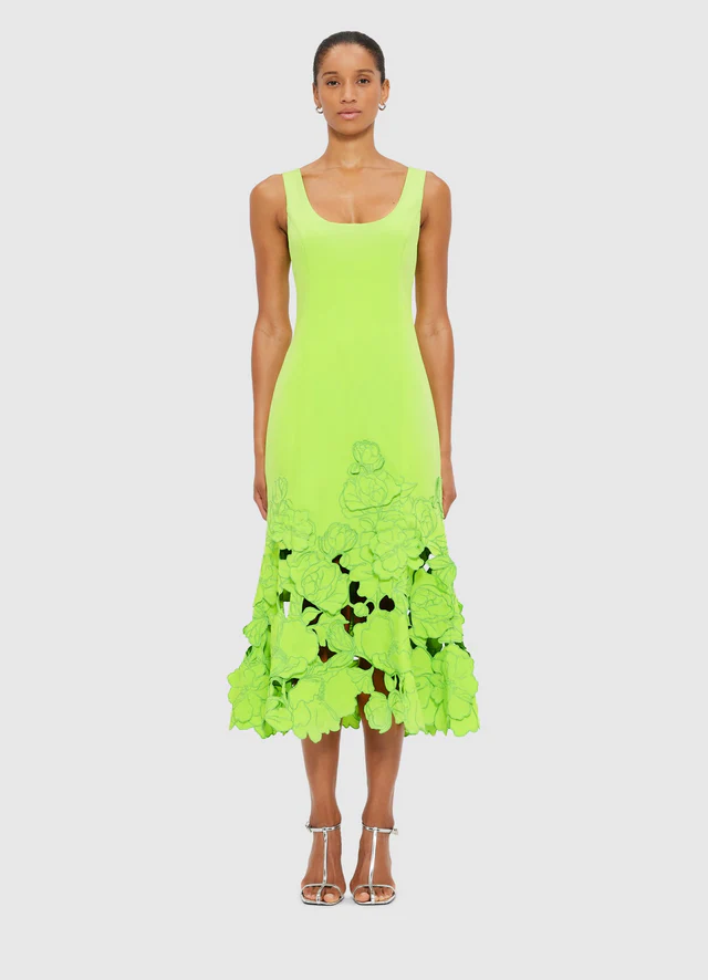 Emily Appliqué Midi Dress - Lime