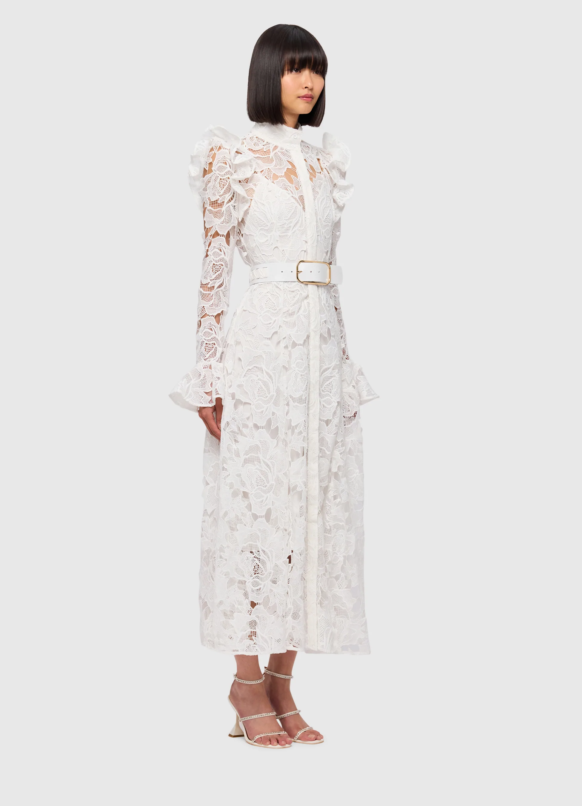 Aliyah Lace Butterfly Sleeve Dress - Snow