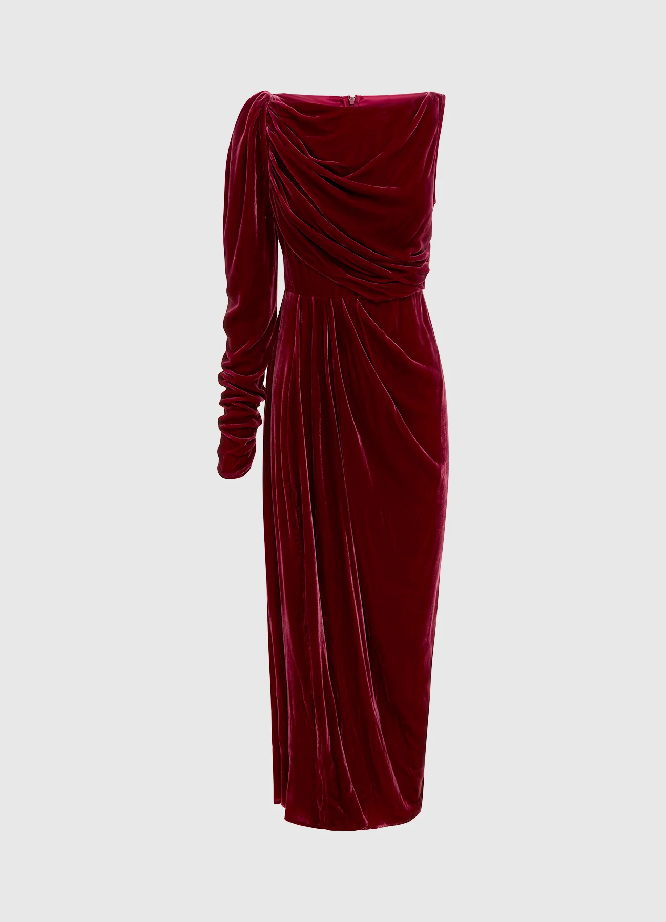 Victoria Velvet One Shoulder Maxi Dress Burgundy 3184