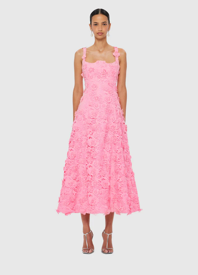 Odette Lace Midi Dress - Bubblegum