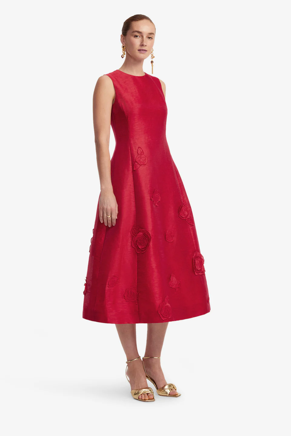 Cleo  Appliqué Sleeveless Midi Dress-red