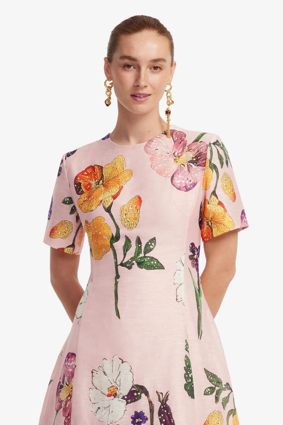 Caroline  Short Sleeve Midi Dress-pink
