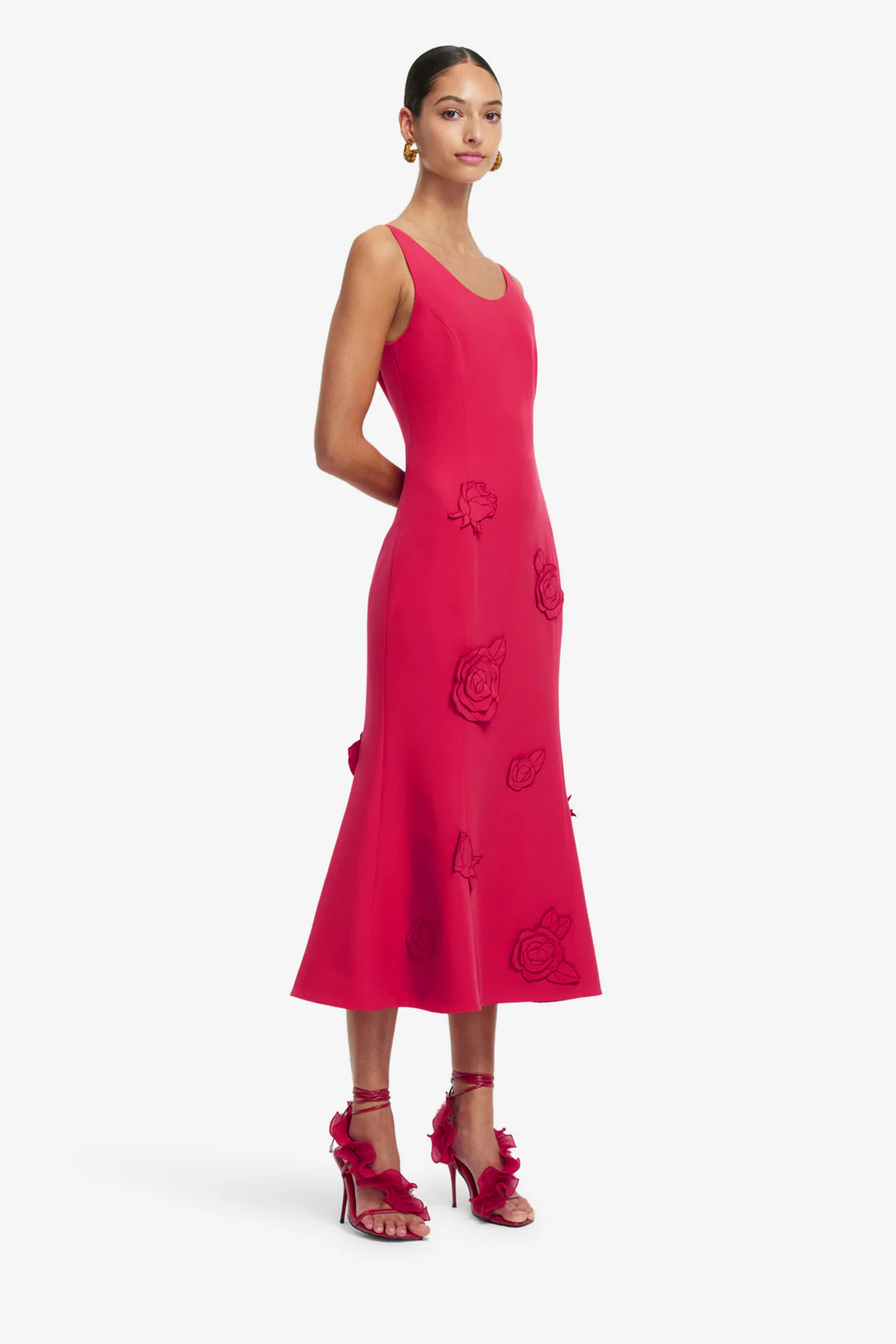 Emily Appliqué Midi Dress-red