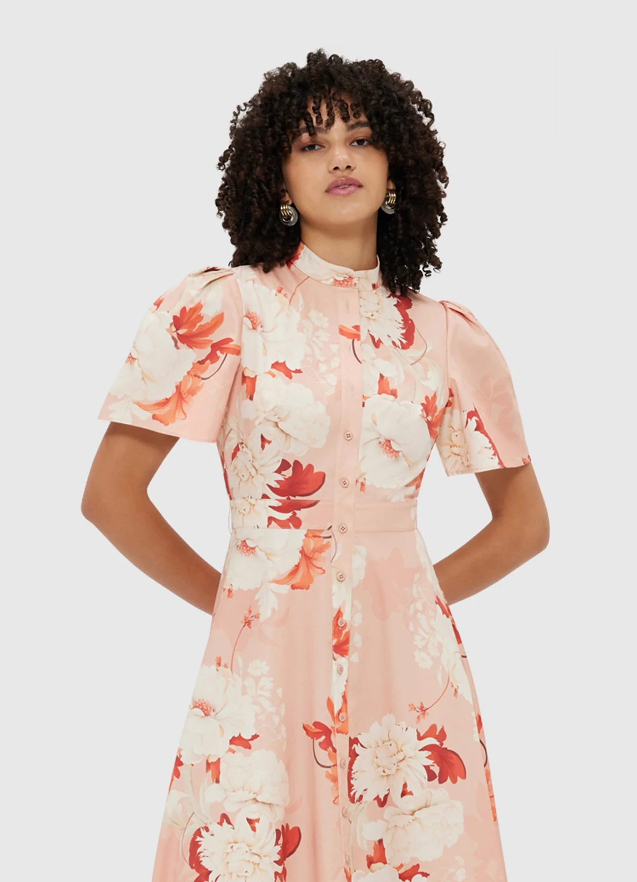 Bianca Short Sleeve Midi Dress - Peony Print